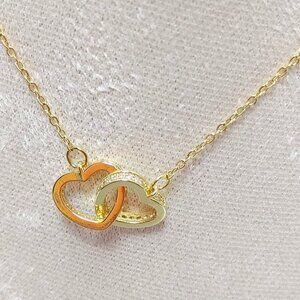 14K Gold Plated Interlocking Heart Pendant Shaped Chain AAA Zircon
